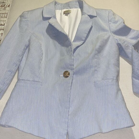 Daniel Cremieux Blue / White Seersucker Blazer Classic Tailored Cut Gold Buttons - Picture 6 of 11